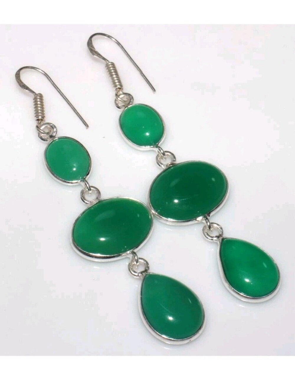 Green Onyx Gemstone 925 Sterling Silver Handmade Drop Dangle Earrings